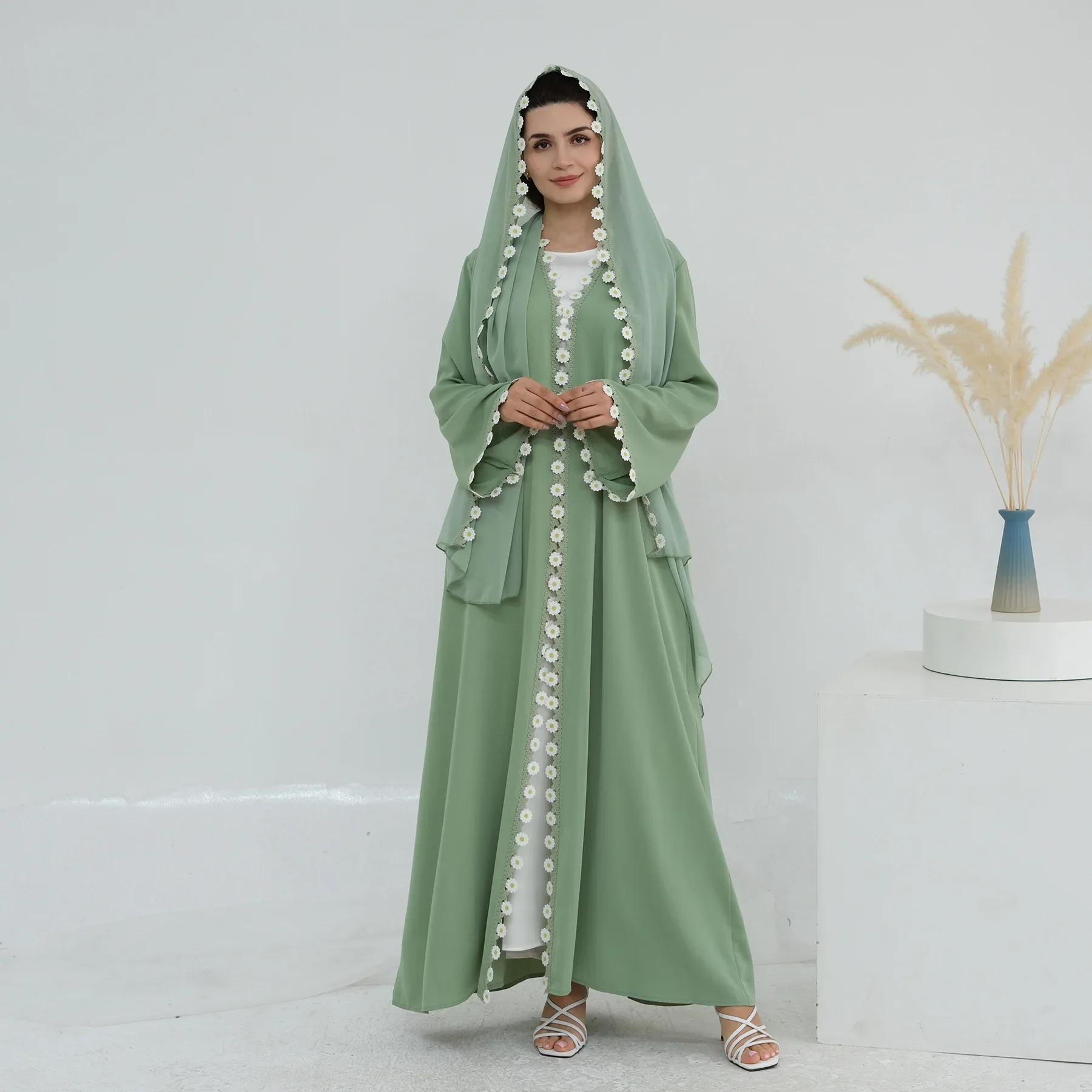 Flower Dubai Abayas Turkey Kaf - đánh giá và giá Embroidery Kebaya