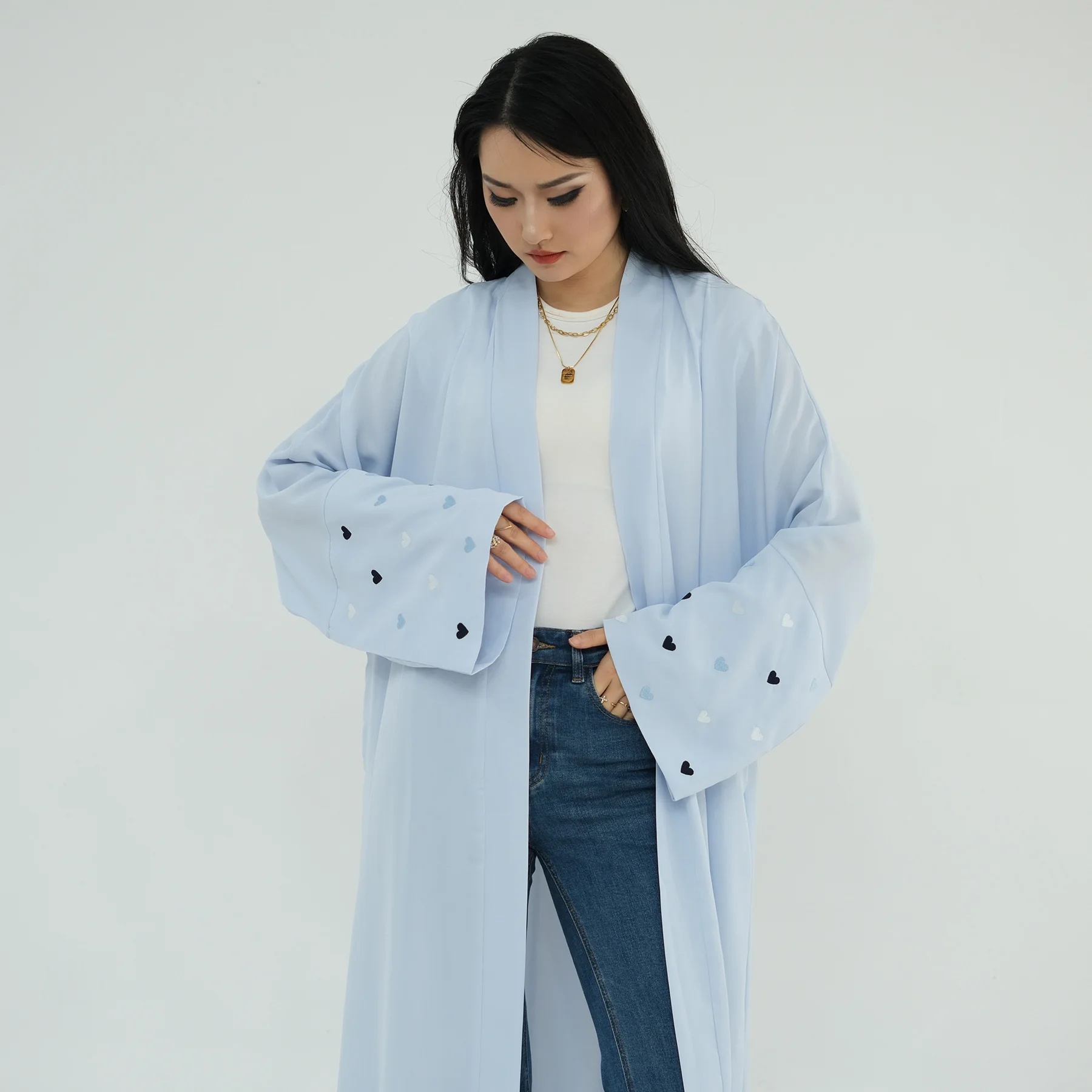 Eid Heart Embroidery Long Robe - đánh giá và giá Embroidery Kebaya